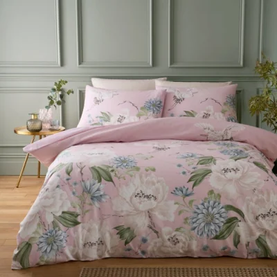 Dunelm Cranes Floral 100% Cotton Duvet Cover & Pillowcase Set
