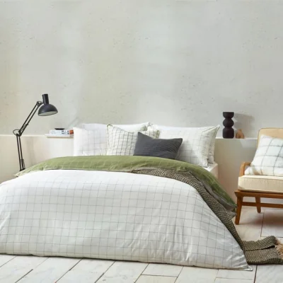 Dunelm Yard Howarth Check Moss Duvet Cover and Pillowcase Set Light Moss