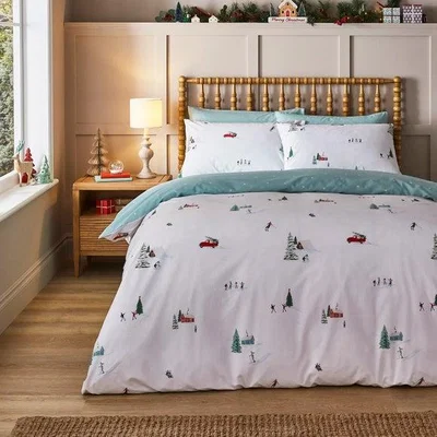Dunelm Ski Scene Quilt Cover and Pillowcase Set