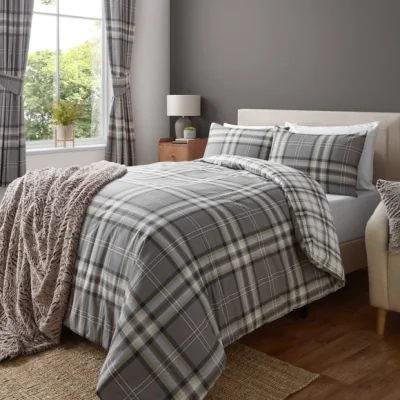 Dunelm Kelso Check Duvet Cover & Pillowcase Set Charcoal