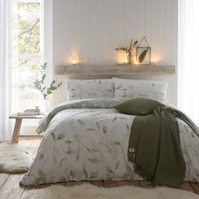 Dunelm Drift Home Eliza Green Duvet Cover and Pillowcase Set Green