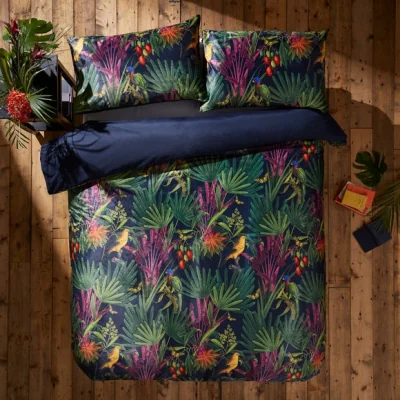Dunelm Tropical Treasures Duvet Cover & Pillowcase Set Navy (Blue)