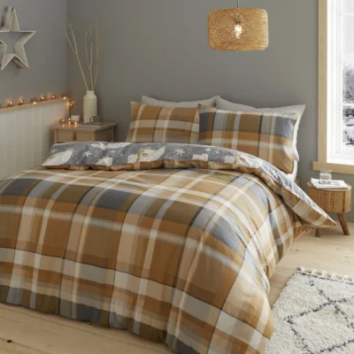 Dunelm Catherine Lansfield Polar Bear Brushed Cotton Reversible Duvet Cover and Pillowcase Set Ochre