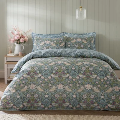 Dunelm Strawberry Thief 100% Cotton Duvet Cover & Pillowcase Set