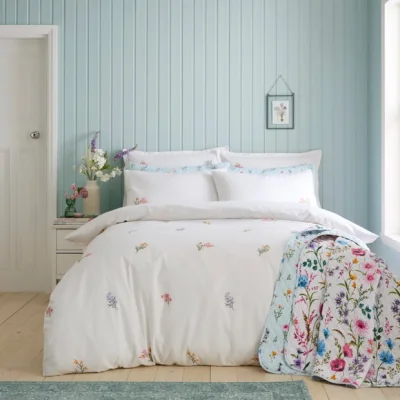 Dunelm Foxley Embroidery 100% Cotton Duvet Cover & Pillowcase Set