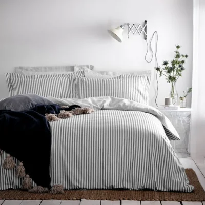 Dunelm The Linen Yard Hebden Grey 100% Cotton Duvet Cover & Pillowcase Set Grey