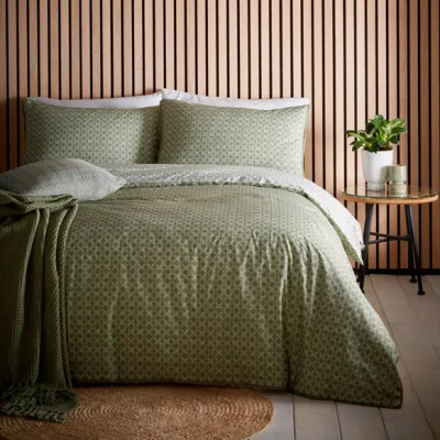 Dunelm Orson Geometric Duvet Cover and Pillowcase Set Khaki Green Khaki (Green)