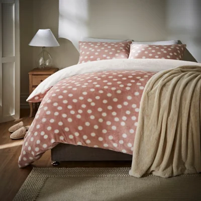 Dunelm Haze Spot Printed Fleece Duvet Cover and Pillowcase Set Blush