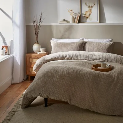 Dunelm Amelia Carved Fleece Grey Duvet Cover and Pillowcase Set Grey