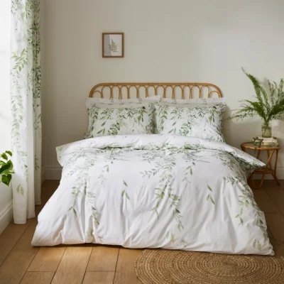 Dunelm Willow Trail Green Duvet Cover and Pillowcase Set Green/White