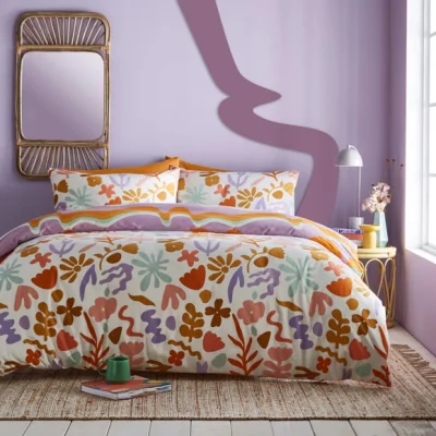 Dunelm furn. Amelie Duvet Cover & Pillowcase Set White/Orange/Purple