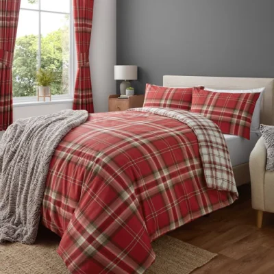 Dunelm Kelso Check Duvet Cover & Pillowcase Set Red