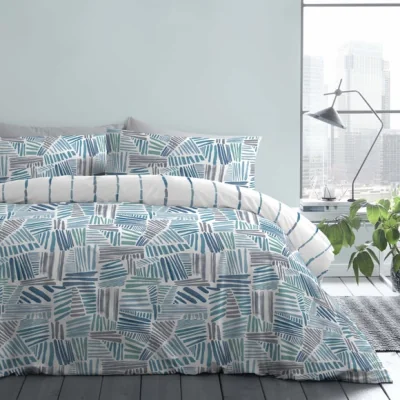 Dunelm Mona Abstract Duvet Cover and Pillowcase Set Blue Blue