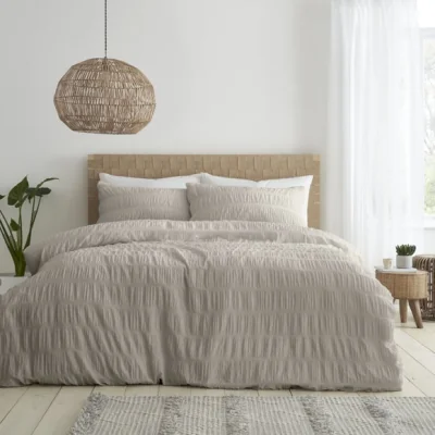 Dunelm Catherine Lansfield Seersucker Reversible Natural Duvet Cover & Pillowcase Set Natural