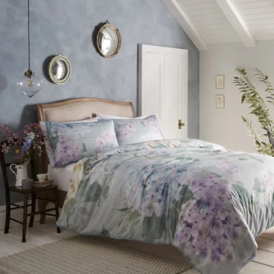 Dunelm Hydrangea Seafoam Duvet Cover and Pillowcase Seafoam (Blue)