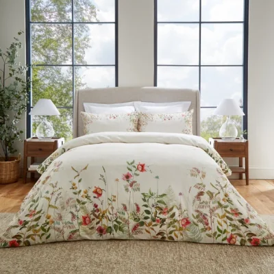 Dunelm Dorma Rambling Rose Cream Cotton Duvet Cover and Pillowcase Set Cream