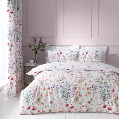 Dunelm Watercoloured Floral Pink Duvet Cover and Pillowcase Set Pink