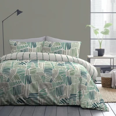 Dunelm Mona Abstract Duvet Cover and Pillowcase Set Green Green