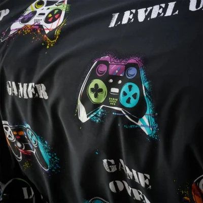 Dunelm Catherine Lansfield Game Over Duvet Cover and Pillowcase Set Black
