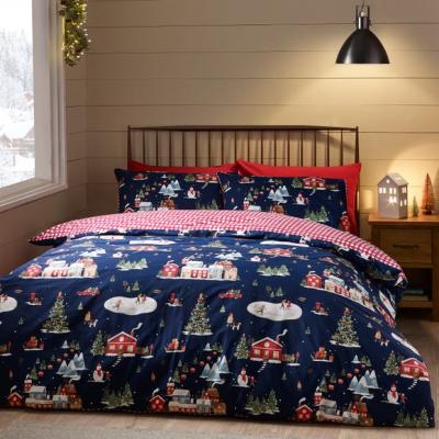 Dunelm Catherine Lansfield Christmas Ski Village Polycotton Duvet Cover & Pillowcase Set