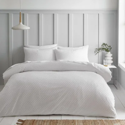 Dunelm Valley Clipped Jacquard 180 Thread Count Cotton Sateen Duvet Cover & Pillowcase Set