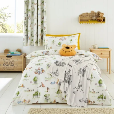 Dunelm Disney Winnie the Pooh Watercolour Cotton Quilt Cover and Pillowcase Set