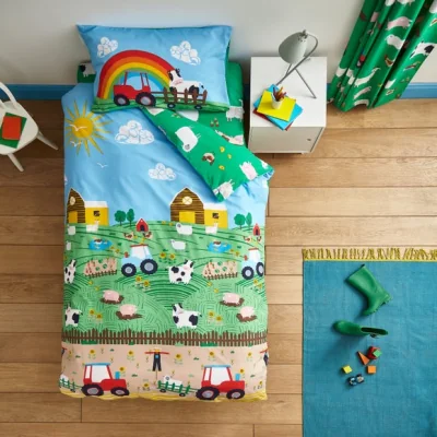 Dunelm Farmyard Animals Blue Reversible Duvet Cover and Pillowcase Set Blue