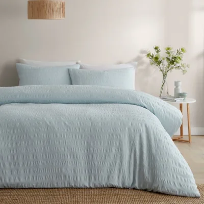Dunelm Serene Honely Duvet Cover and Pillowcase Set Duck Egg (Blue)