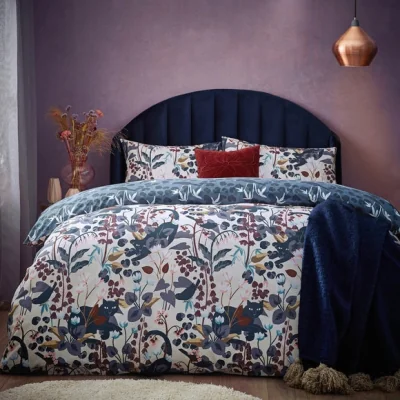 Dunelm furn. Midnight Panther Duvet Cover Set Dusky Blue Midnight (Blue)