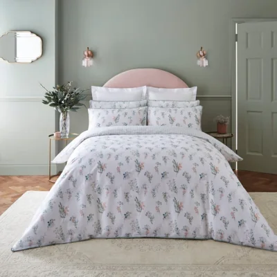 Dunelm Dorma Beatrice 100% Cotton Duvet Cover and Pillowcase Set Pink/Green/White