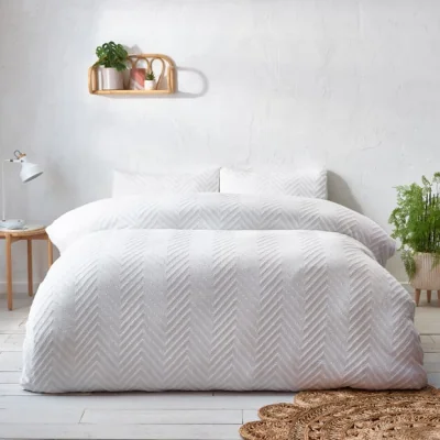 Dunelm The Linen Yard Chevron White 100% Cotton Duvet Cover & Pillowcase Set White