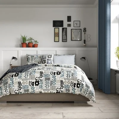 Dunelm Helena Springfield Freyja Duvet Cover and Pillowcase Set Black and white