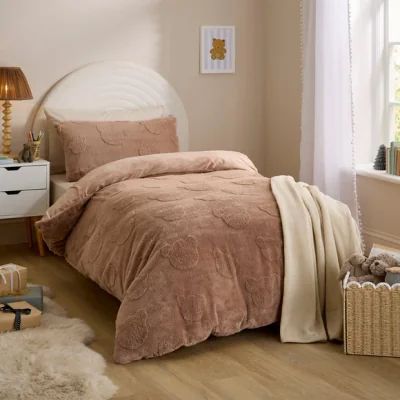 Dunelm Carved Teddy Fleece Duvet Cover & Pillowcase Set