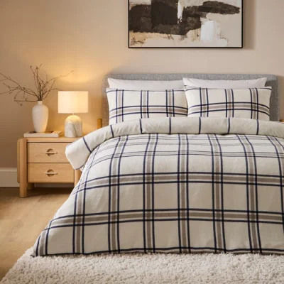 Dunelm Maven Check Fleece Duvet Cover & Pillowcase Set