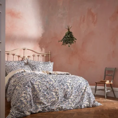 Dunelm EW by Edinburgh Weavers Malory Floral Navy 100% Cotton Sateen Duvet Cover & Pillowcase Set Navy