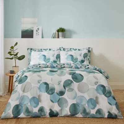 Dunelm Watercolour Circles Teal Duvet Cover and Pillowcase Set Teal (Green)