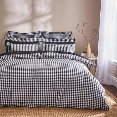 Dunelm Portloe Woven Gingham Duvet Cover & Pillowcase Set Black