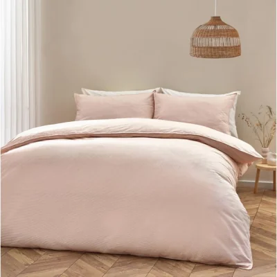 Dunelm Yard Heaton Stripe Baked Earth Duvet Cover and Pillowcase Set Baked Clay
