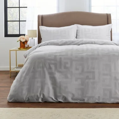Dunelm Hotel Cotton Geometric Silver Duvet Cover & Pillowcase Set Silver