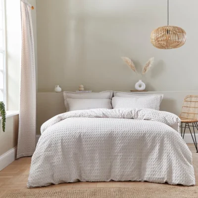 Dunelm Emerson Waffle Duvet Cover and Pillowcase Set Sandstone