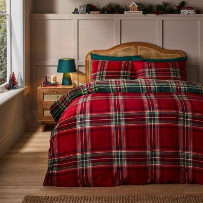 Dunelm Check Printed Fleece Duvet Cover and Pillowcase Set