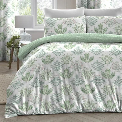 Dunelm Dreams and Drapes Emily Reversible Duvet Cover and Pillowcase Set Green