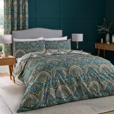 Dunelm Palais Reversible Teal Duvet Cover and Pillowcase Set Teal (Green)