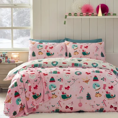 Dunelm Catherine Lansfield Christmas Happy Holidays Duvet Cover & Pillowcase Set