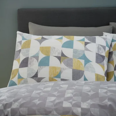 Dunelm Catherine Lansfield Retro Circles Green Reversible Duvet Cover & Pillowcase Set Green