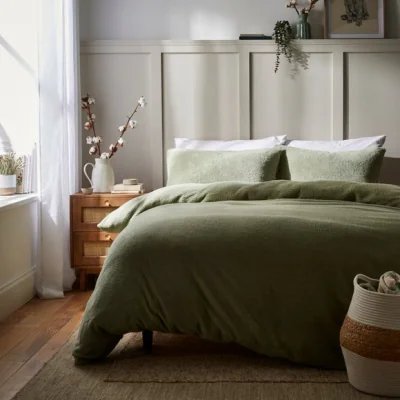 Dunelm Teddy Duvet Cover and Pillowcase Set Teddy Sage