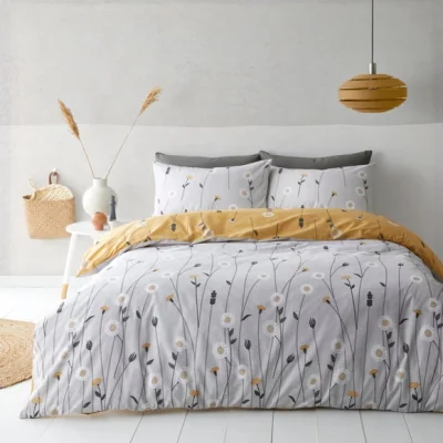 Dunelm Scandi Floral Grey Duvet Cover and Pillowcase Set Grey/Yellow/White