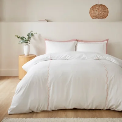 Dunelm Bria Embroidered Scallop Duvet Cover & Pillowcase Set
