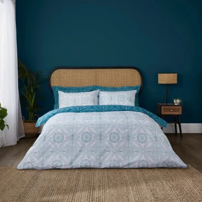 Dunelm Mandala Teal Duvet Cover and Pillowcase Set Blue/White