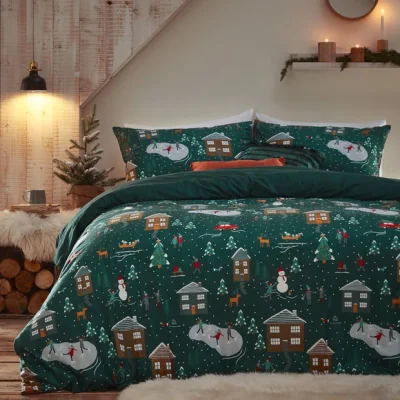 Dunelm Furn. Winter Pines Pine Green Duvet Cover and Pillowcase Set Alpine (Green)